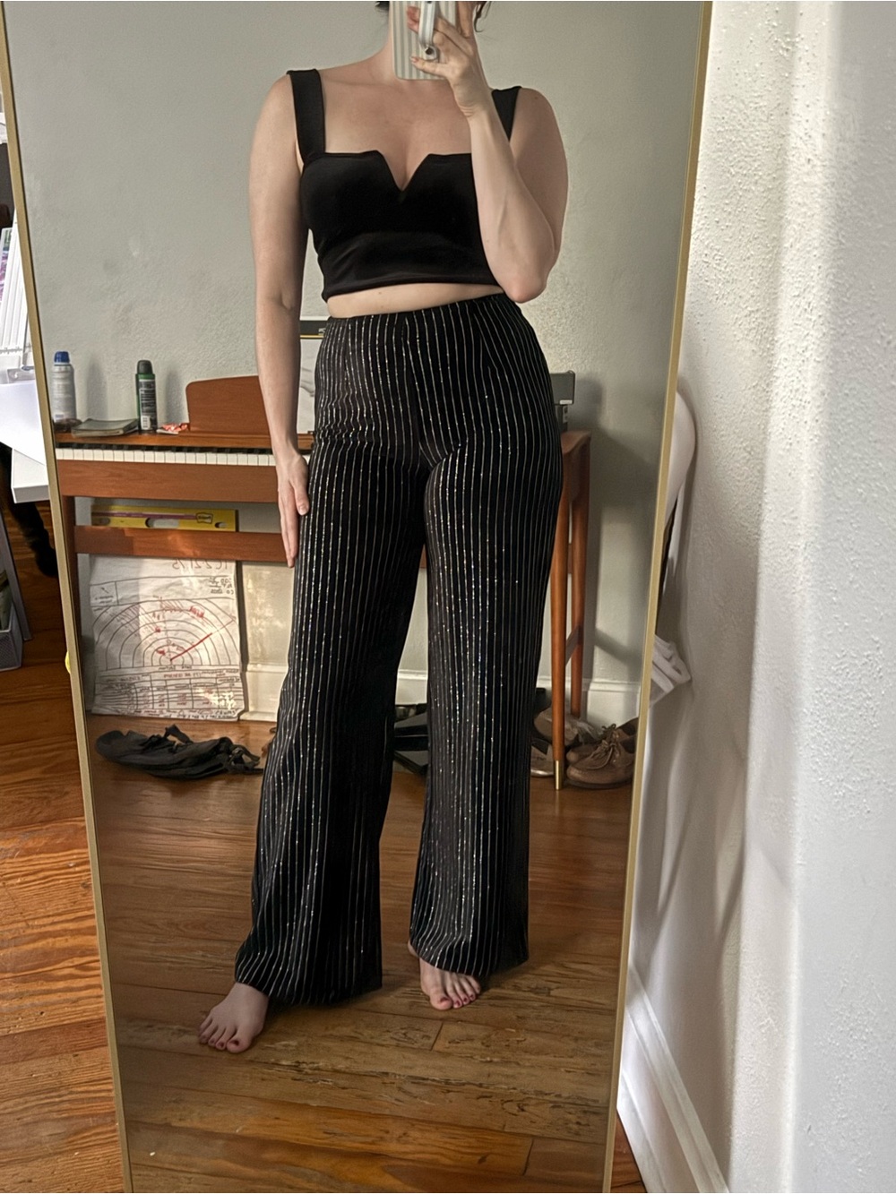 Forever 21 Black Pinstripe Wide-Leg Pants